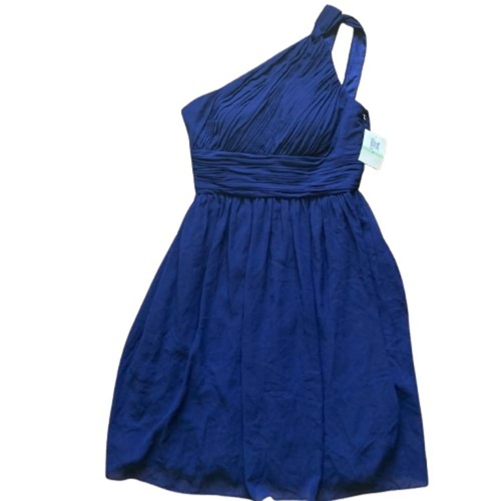 Donna Morgan Dress Sz 8 One Shoulder Midnight Blue Chiffon Cocktail Prom Formal
